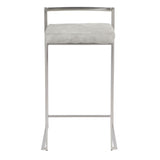 Lumisource Fuji Contemporary Stackable Counter Stool in Stainless Steel with Light Grey Cowboy Fabric Cushion - Set of 2