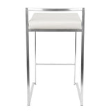 Lumisource Fuji Contemporary Stackable Counter Stool in White Faux Leather - Set of 2