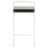 Lumisource Fuji Contemporary Stackable Counter Stool in White with Black Faux Leather Cushion - Set of 2