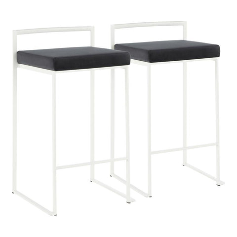 Lumisource Fuji Contemporary Stackable Counter Stool in White with Black Velvet Cushion - Set of 2