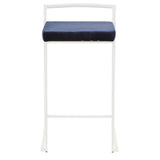 Lumisource Fuji Contemporary Stackable Counter Stool in White with Blue Velvet Cushion - Set of 2