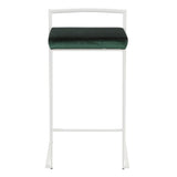 Lumisource Fuji Contemporary Stackable Counter Stool in White with Green Velvet Cushion - Set of 2