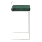 Lumisource Fuji Contemporary Stackable Counter Stool in White with Green Velvet Cushion - Set of 2