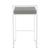 Lumisource Fuji Contemporary Stackable Counter Stool in White with Grey Faux Leather Cushion - Set of 2