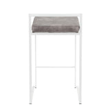 Lumisource Fuji Contemporary Stackable Counter Stool in White with Stone Cowboy Fabric Cushion - Set of 2
