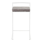 Lumisource Fuji Contemporary Stackable Counter Stool in White with Stone Cowboy Fabric Cushion - Set of 2