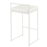 Lumisource Fuji Contemporary Stackable Counter Stool in White with White Faux Leather Cushion - Set of 2