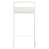 Lumisource Fuji Contemporary Stackable Counter Stool in White with White Faux Leather Cushion - Set of 2