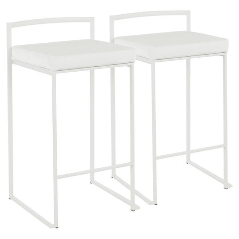 Lumisource Fuji Contemporary Stackable Counter Stool in White with White Velvet Cushion - Set of 2