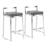 Lumisource Fuji DLX Contemporary Counter Stool in Stainless Steel & Marbled Grey Faux Leather Cushion - Set of 2