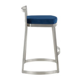 Lumisource Fuji DLX Contemporary Counter Stool in Stainless Steel and Blue Velvet Cushion - Set of 2