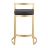 Lumisource Fuji DLX Contemporary/Glam Counter Stool in Gold Metal and Black Faux Leather Cushion - Set of 2