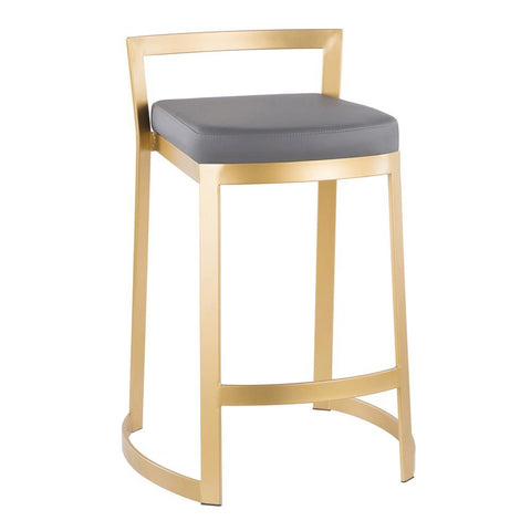 Lumisource Fuji DLX Contemporary/Glam Counter Stool in Gold Metal and Grey Faux Leather Cushion - Set of 2