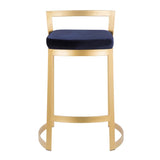 Lumisource Fuji DLX Contemporary/Glam Counter Stool in Gold Metal and Velvet Blue Cushion - Set of 2