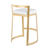 Lumisource Fuji DLX Contemporary/Glam Counter Stool in Gold Metal and White Faux Leather Cushion - Set of 2