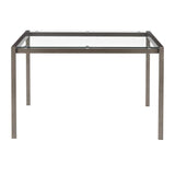 Lumisource Fuji Industrial Dining Table in Antique Metal with Clear Glass Top