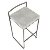 Lumisource Fuji Industrial Stackable Barstool in Antique with Light Grey Cowboy Fabric Cushion - Set of 2
