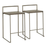 Lumisource Fuji Industrial Stackable Counter Stool in Antique w/Espresso Wood-Pressed Grain Bamboo Seat - Set of 2
