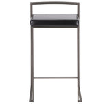 Lumisource Fuji Industrial Stackable Counter Stool in Antique with Black Faux Leather Cushion - Set of 2