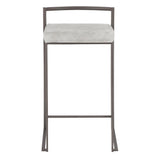 Lumisource Fuji Industrial Stackable Counter Stool in Antique with Light Grey Cowboy Fabric Cushion - Set of 2