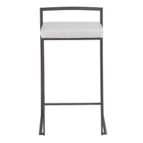Lumisource Fuji Industrial Stackable Counter Stool in Antique with White Faux Leather Cushion - Set of 2