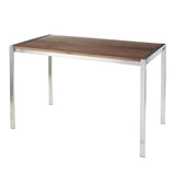 Lumisource Fuji Modern Dining Table in Stainless Steel w/Walnut Wood Top