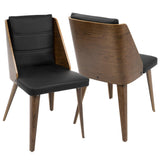 Lumisource Galanti Mid-Century Modern Dining/Accent Chair in Walnut Wood and Black Faux Leather - Set of 2