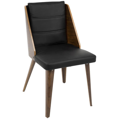 Lumisource Galanti Mid-Century Modern Dining/Accent Chair in Walnut Wood and Black Faux Leather - Set of 2