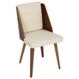 Lumisource Galanti Mid-Century Modern Dining/Accent Chair in Walnut and Cream Faux Leather - Set of 2