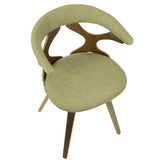 Lumisource Gardenia Mid-Century Modern Dining/Accent Chair with Swivel in Walnut Wood and Green Fabric