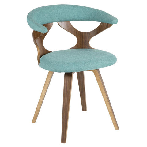 Lumisource Gardenia Mid-Century Modern Dining/Accent Chair with Swivel in Walnut Wood and Teal Fabric
