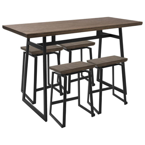 Lumisource Geo 5-Piece Industrial Counter Set in Black Metal and Wood
