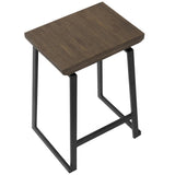 Lumisource Geo Industrial Counter Stool in Black with Brown Wood Seat - Set of 2