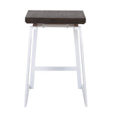 Lumisource Geo Industrial Counter Stool in Vintage White Metal and Espresso Bamboo - Set of 2