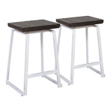 Lumisource Geo Industrial Counter Stool in Vintage White Metal and Espresso Bamboo - Set of 2