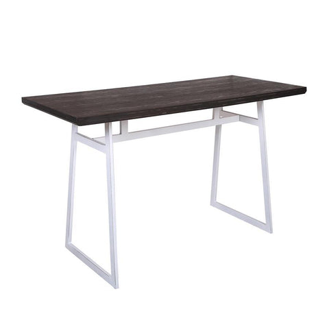 Lumisource Geo Industrial Counter Table in Vintage White Metal and Espresso Wood-Pressed Grain Bamboo