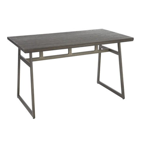 Lumisource Geo Industrial Dining Table in Antique Metal & Espresso Wood-Pressed Grain Bamboo