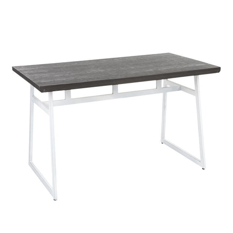 Lumisource Geo Industrial Dining Table in Vintage White Metal & Espresso Wood-Pressed Grain Bamboo