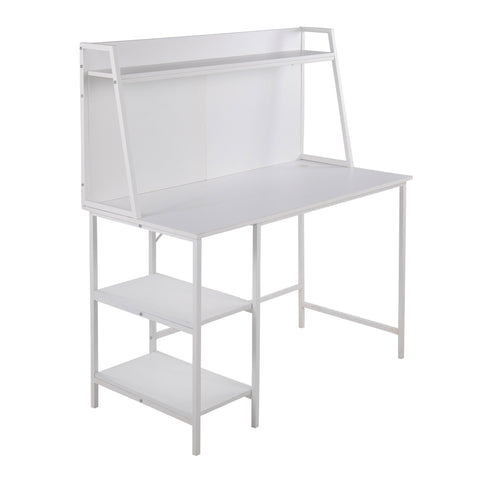 Lumisource Geo Shelf Contemporary Desk in White Steel and White Wood
