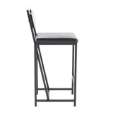 Lumisource Gia Industrial Counter Stool in Black Metal w/Black Faux Leather & Black Wood Accent - Set of 2