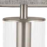 Lumisource Glacier Contemporary Table Lamp in Brushed Nickel Metal and Glass Base with Grey Linen Shade