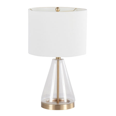 Lumisource Grammy Contemporary Table Lamp in Gold Metal and Clear Glass with White Linen Shade