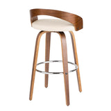 Lumisource Grotto Mid-Century Modern Barstool in Walnut and Cream Faux Leather - Set of 2