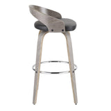 Lumisource Grotto Mid-Century Modern Barstool with Light Grey Wood and Black Faux Leather