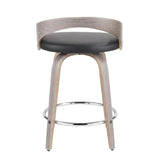 Lumisource Grotto Mid-Century Modern Counter Stool with Light Grey Wood and Black Faux Leather - Set of 2