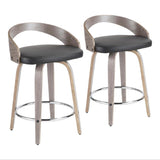 Lumisource Grotto Mid-Century Modern Counter Stool with Light Grey Wood and Black Faux Leather - Set of 2