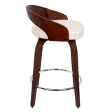 Lumisource Grotto Mid-Century Modern Counter Stool with Swivel in Cherry with White Faux Leather - Set of 2