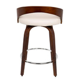 Lumisource Grotto Mid-Century Modern Counter Stool with Swivel in Cherry with White Faux Leather - Set of 2