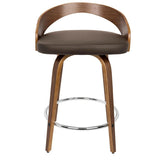 Lumisource Grotto Mid-Century Modern Counter Stool with Swivel in Walnut with Brown Faux Leather - Set of 2