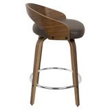 Lumisource Grotto Mid-Century Modern Counter Stool with Swivel in Walnut with Brown Faux Leather